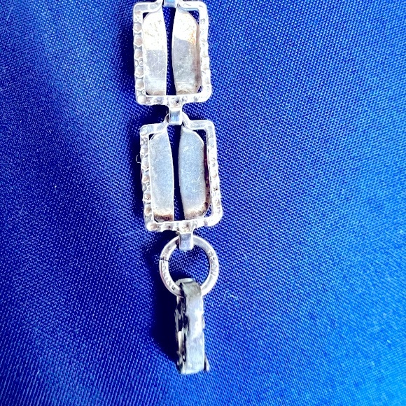 BEAU STERLING .925 Rectangular Link Bracelet Vintage Fold Over Clasp - Picture 6 of 13